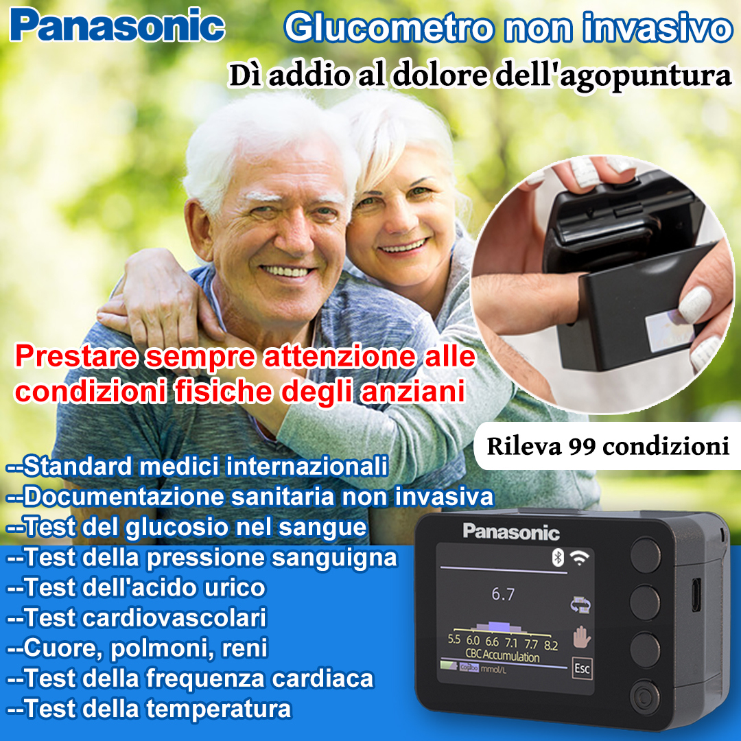 Lingua italiana selezionabile, rilevamento glicemia, rilevamento acido urico, rilevamento battito cardiaco, rilevamento temperatura corporea, registrazione dati, ampio touch screen, connessione Bluetooth